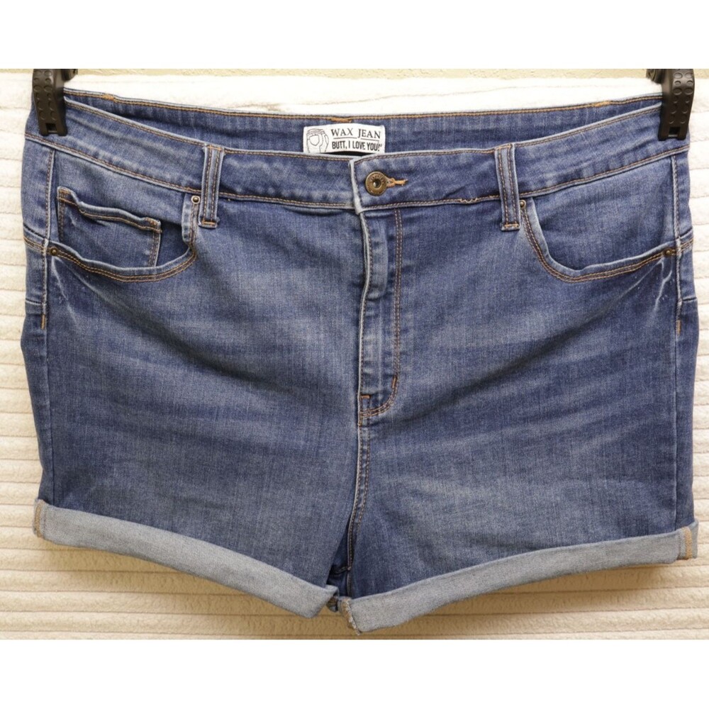 Wax Jean Butt I Love You Denim Shorts 3XL Womens High Rise Push Up Cuffed Medium